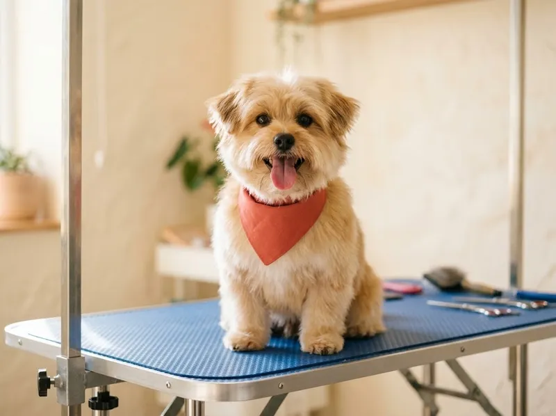 Um cão depois do banho, com o pelo fofo